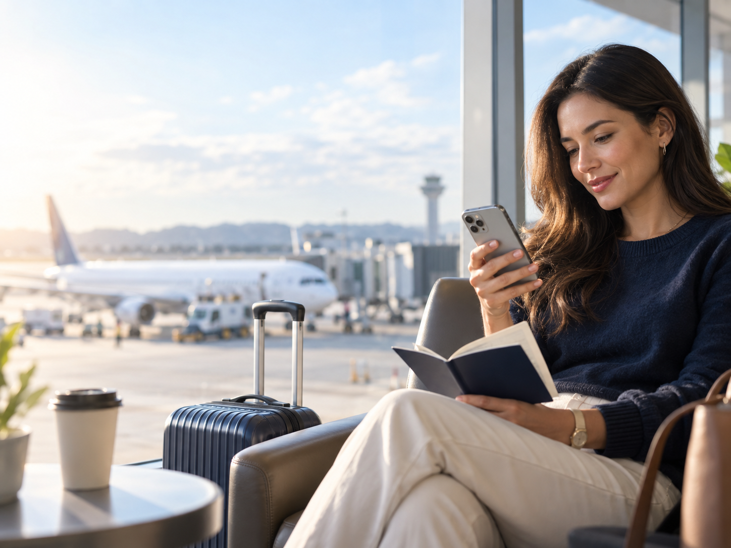 Traveler preparing entry details at the airport